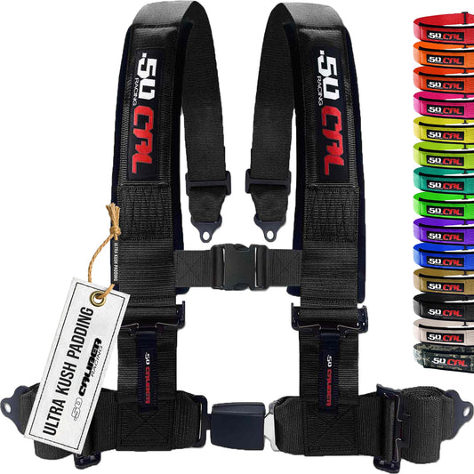 1pc 4 Point Harness for Bucket Seat, Push Release, 10 Color Options, Racing Harness, Race Car, Off Road, UTV, RZR (Black, 2 inch) [6030]