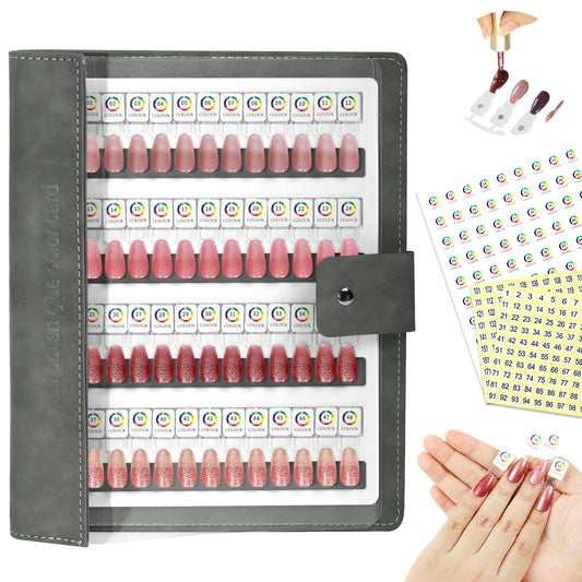 48 Magnetic Nail Swatch Book,Leather Nail Color Display Book with 48 Magnetic Tips & Number Labels,Professional Nail Salon Color Display Book for Easy Preview & Storage