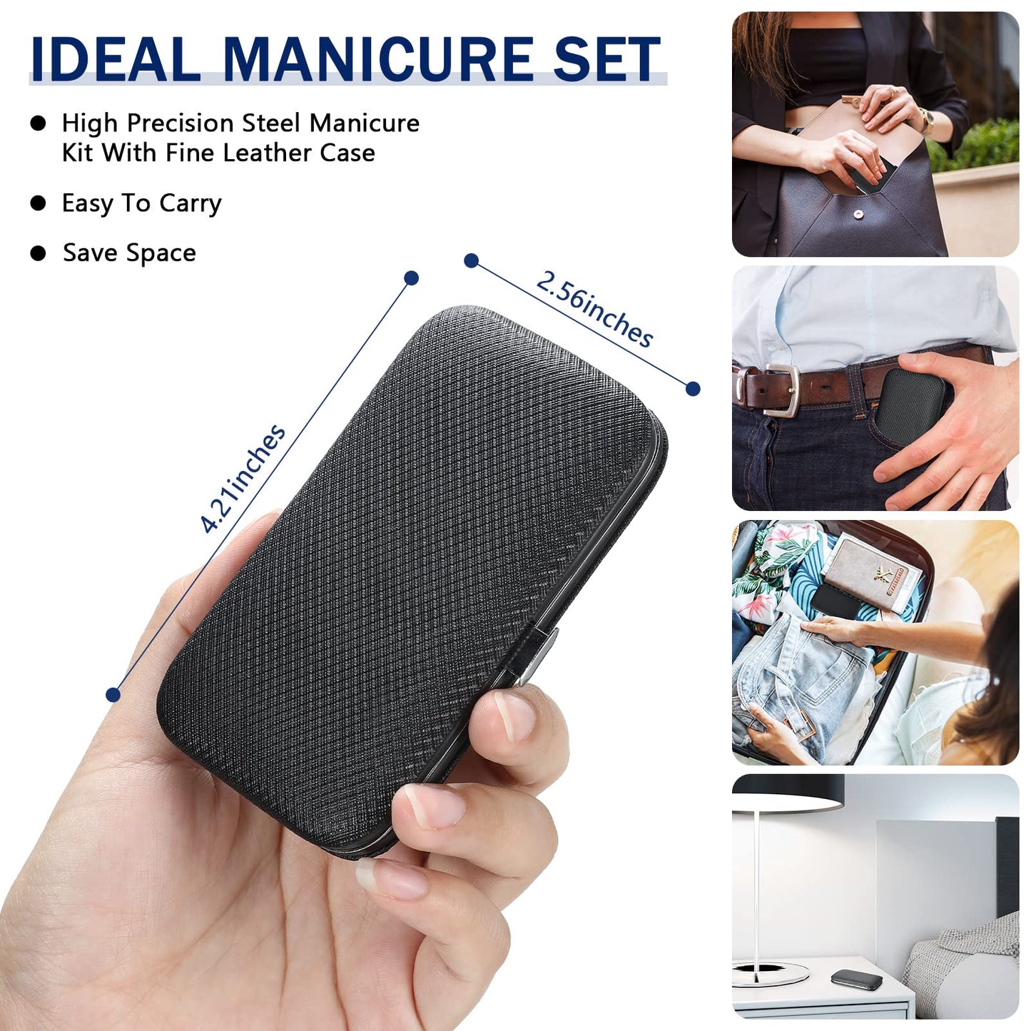 Hanaive 6 Set Manicure Set 48 Pcs Nail Clippers Pedicure Kit Gift for Mother's Day 8 in 1 Stainless Steel Grooming Kit Professional Nail Care Tools with Luxurious Travel Case for Men Women(Black)