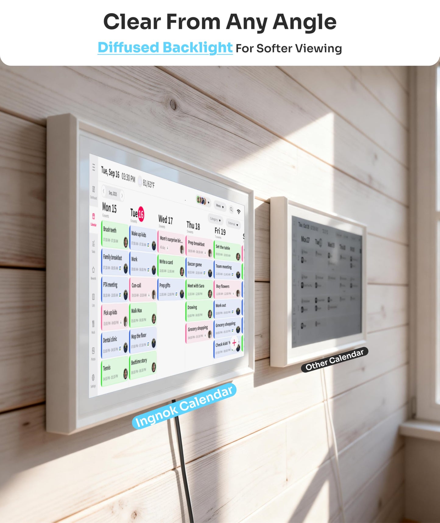 Ingnok Digital Calendar:15.6Inch Wall Planner & No Subscription,Real-Time Sync for Google/Outlook/iCloud, 32GB Smart Calender Touchscreen,Chore Chart & Meal Planner-Ideal for Family Schedules