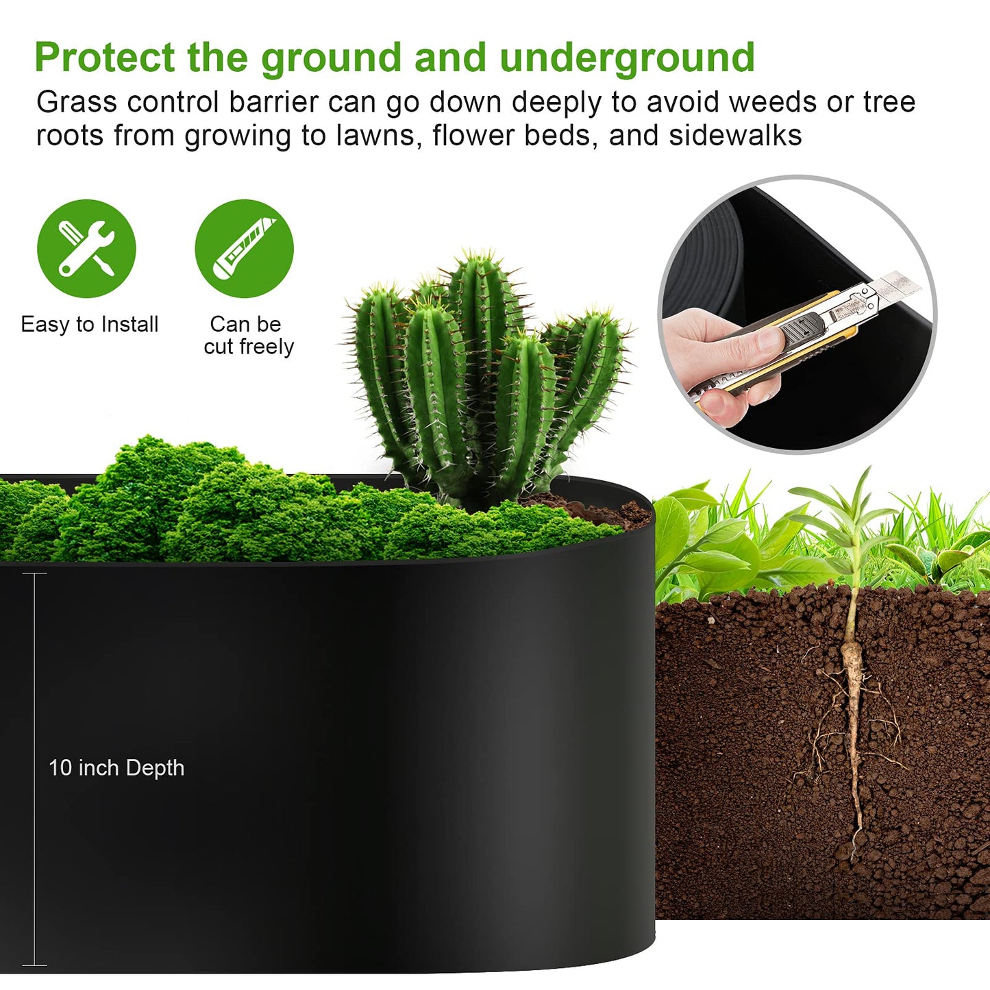 12 Gauge 60 Feet Grass Weed Barrier Landscape Edging 10 inch Depth Flexible Border Roll Lawn Landscape Garden Edging for Backyard Driveway Path Sidewalk