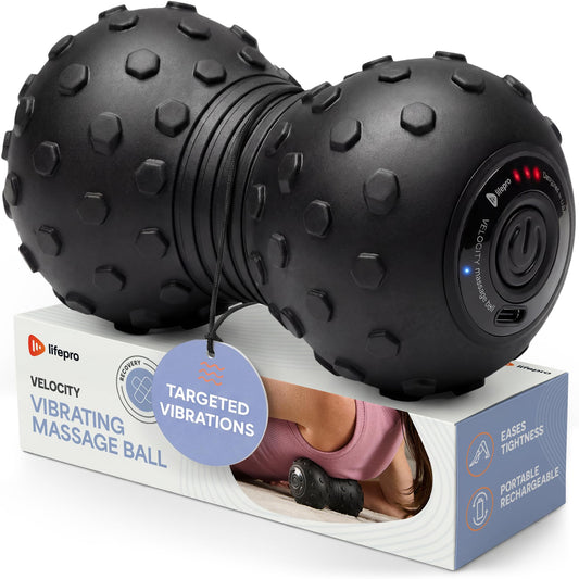 LifePro 4-Speed Vibrating Massage Ball - Peanut Massager Combines a Lacrosse Ball with Vibrating Foam Roller | Vibration Roller for Recovery, Mobility & Deep Tissue Trigger Point Therapy (Black)