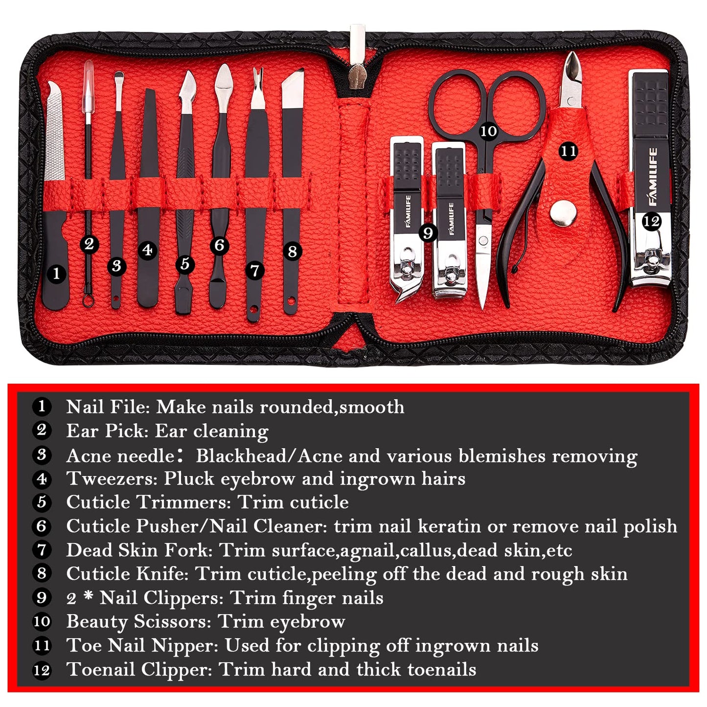 FAMILIFE Manicure Set Professional Manicure Kit 11 in 1 Gift Set for Women and Men Nail Kit and Nail Clippers 13PCS Nail Kit Nail Cutter Men Grooming Kit Pedicure Set Professional Manicure Set Steel