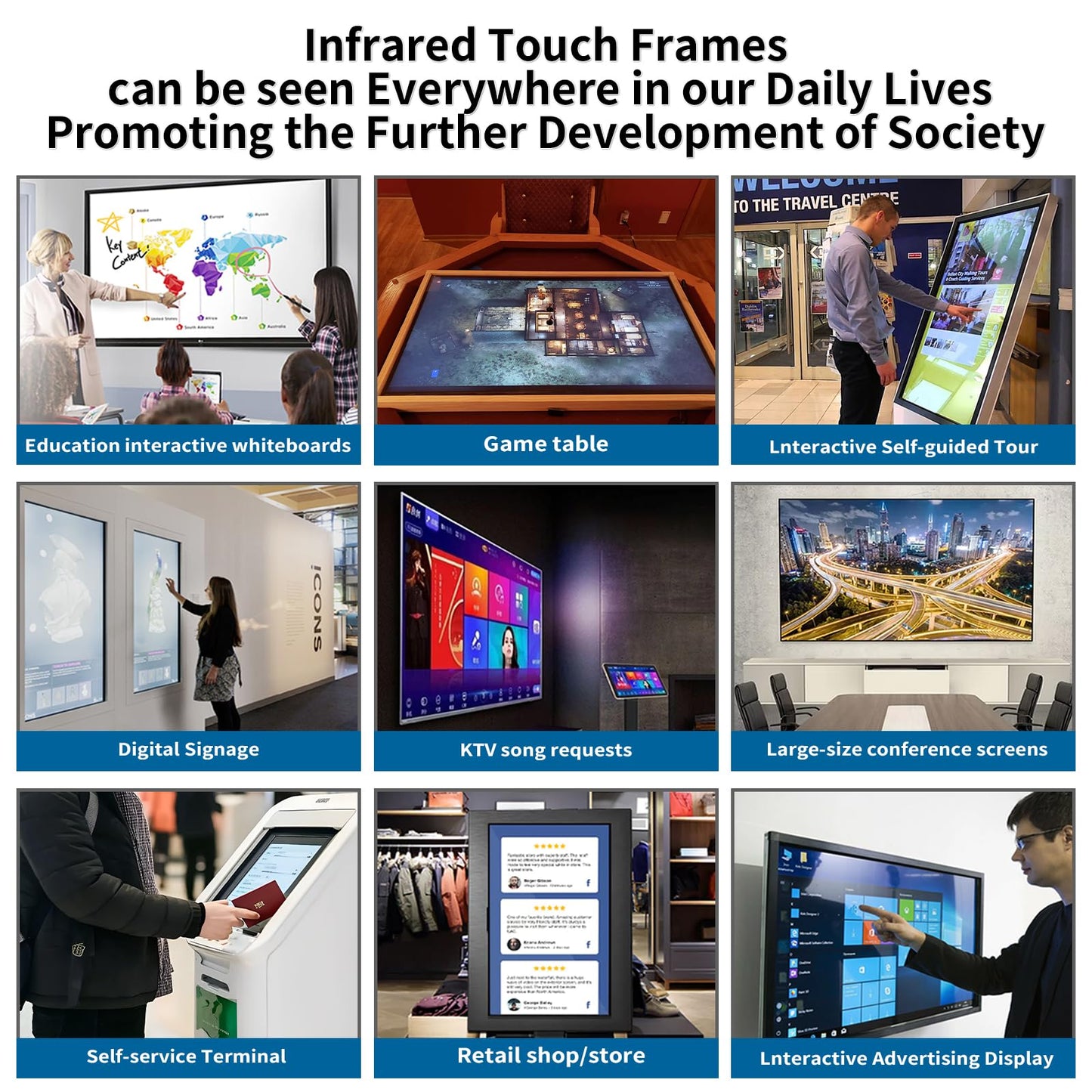 LMENGER 50 Inch 20 Points Infrared Touch Frame, Interactive USB Interface IR Touch Screen Overlay Use, Driver Free Intelligent, Suitable for Digital Signage