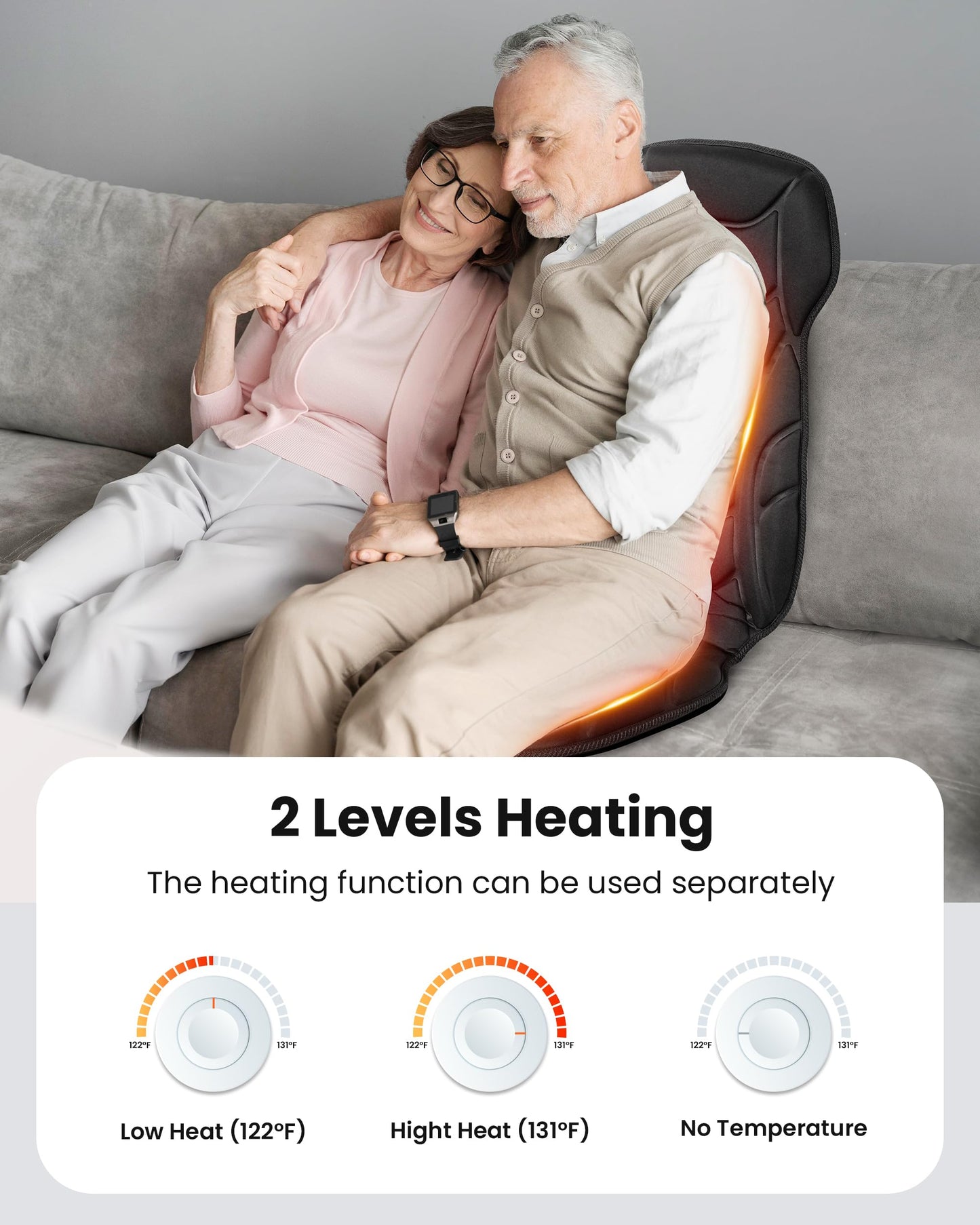 COMFIER Back Massager with Heat, Vibration Massage Seat Cushion with 8 Massage Nodes & 5 Modes, Adjustable Chair Massager Pad for Home Office, Heated Chair Pad,Gifts for Him Her