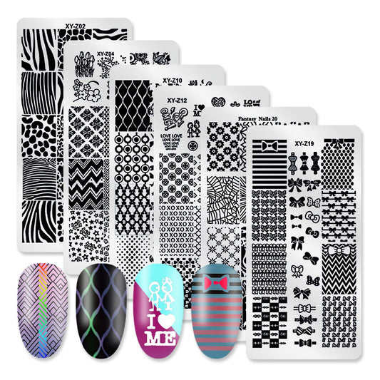 DANNEASY 6Pcs Nail Plate Stamping Set 1Nail Stamper 1Scraper 1Storage Bag Geometry Stripe Butterfly Design Nail Template Image Plate Manicure Stamp Kit