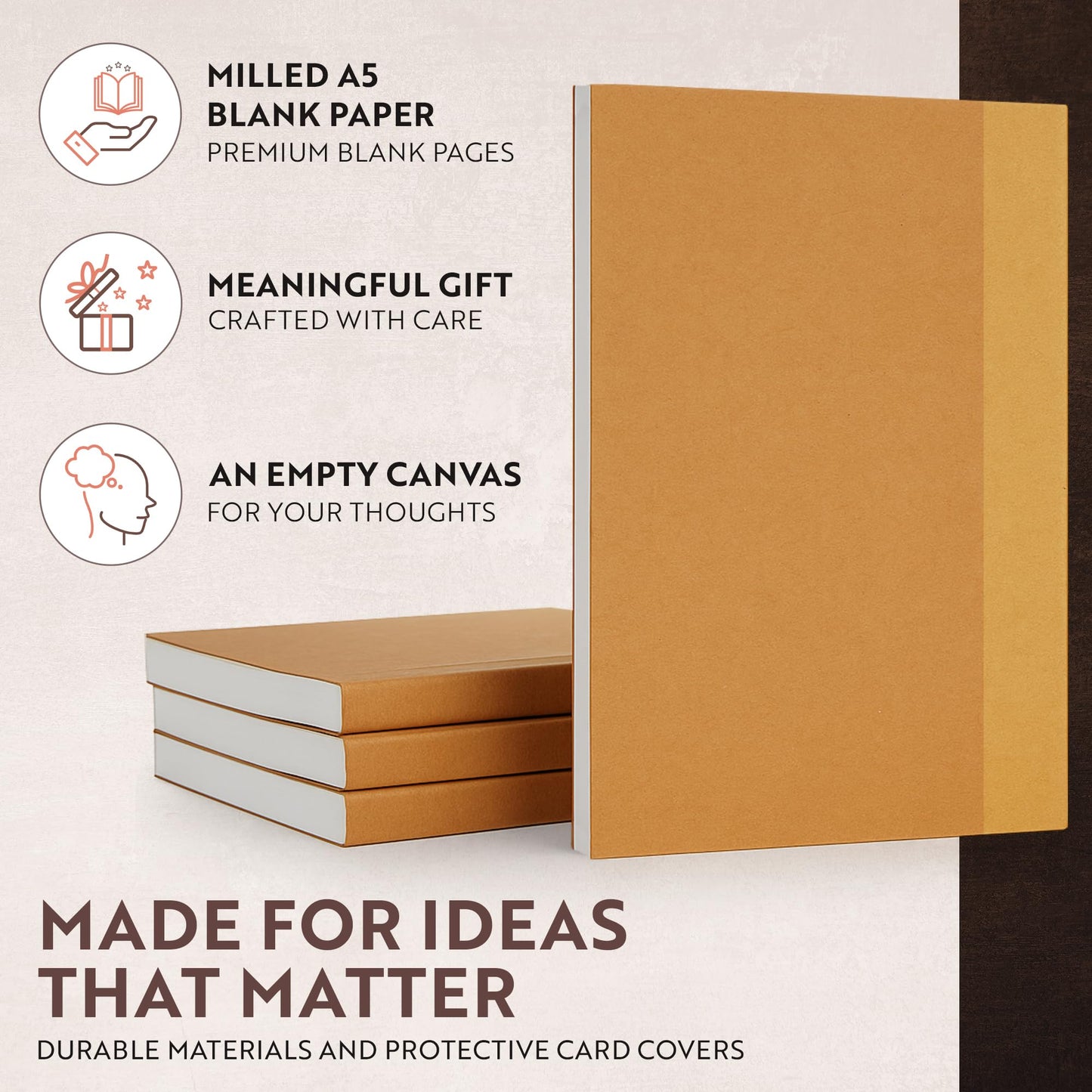 moonster Blank Journal Notebook Paper - A5 Journal Refill - for Refillable Leather Journal - Premium Milled Inserts Blank Sketch Book, Unlined Notepad 8.25 x 5.8 Inch, with 320 Pages 70gsm & Bookmark