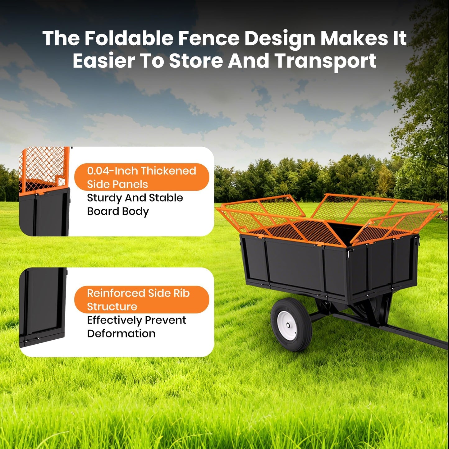 Heavy Duty 17 Cu.Ft Steel Utility Trailer – 750 lbs Capacity Dump Trailer with Quick Release, Mesh Sides, All-Terrain Tires, Hitch for ATV, UTV, Mower, Yard & Garden Cart