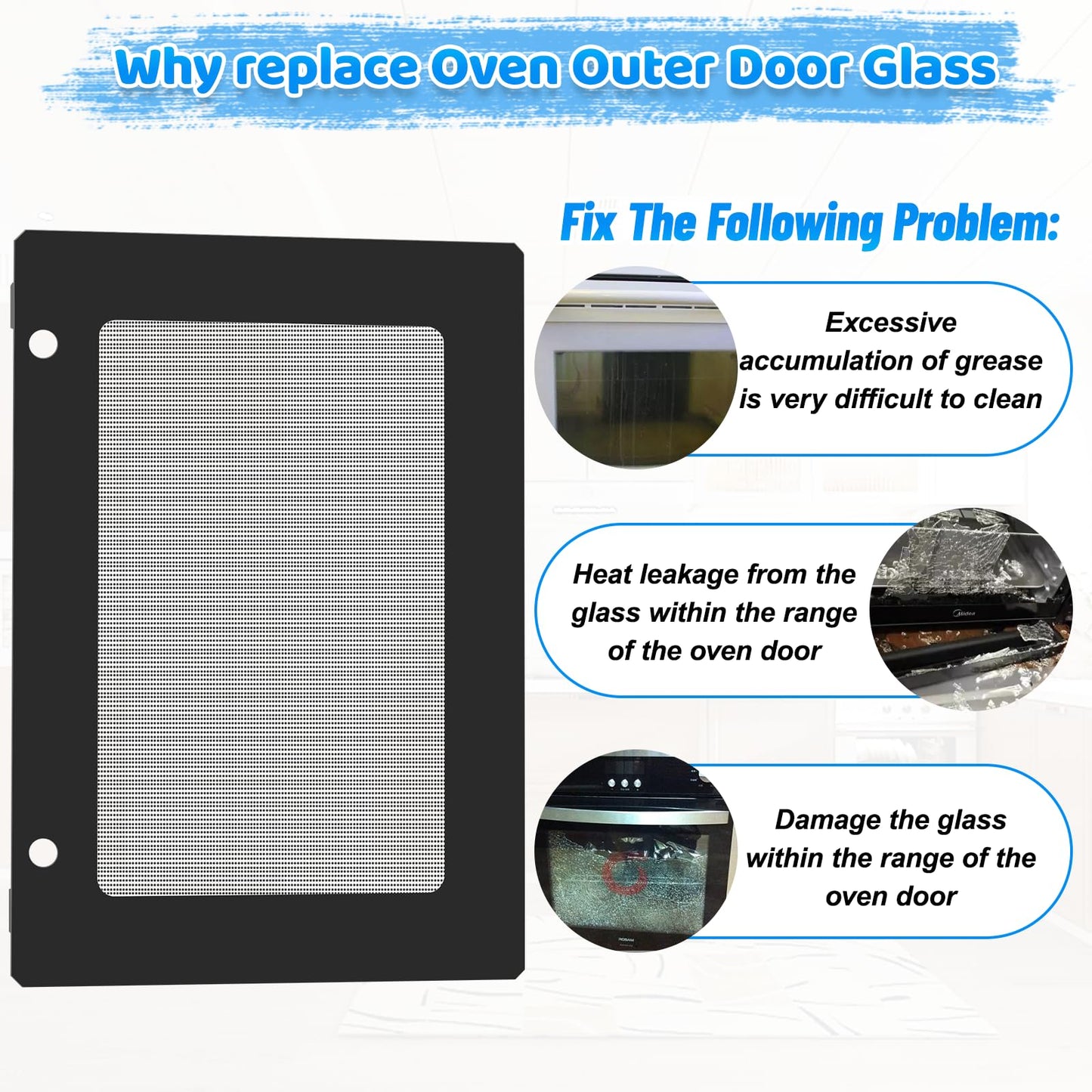 Black WPW10535776 Range Outer Door Glass Comptible with Whirlpool W10535776 3281028 AP6022733 PS11756070 EAP11756070 Electric Range Oven Outer Door Glass