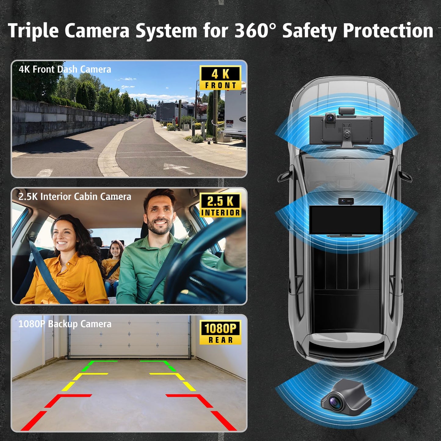Portable Wireless CarPlay Screen, 10.26" Fully Laminated IPS Touch Screen Car Stereo with Wireless CarPlay & Android Auto, 4K Front 2.5K Rear Dash Cam,1080P Backup Camera,Super Link,Plug & Play