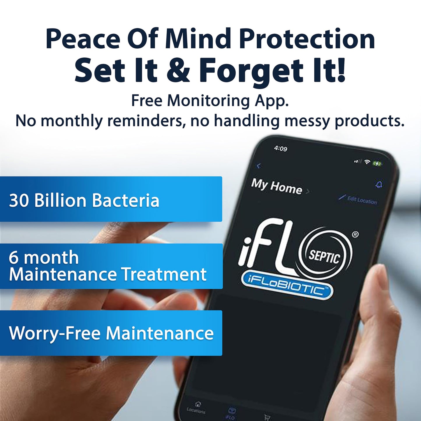 iFLO® Automatic Septic Tank Treatment & Maintenance Kit – Weekly Enzyme Dispenser Prevents Backups, Clogs & Odors – Breaks Down Sludge, Grease & Waste – 6-Month Supply (Up to 1,500 Gallons)