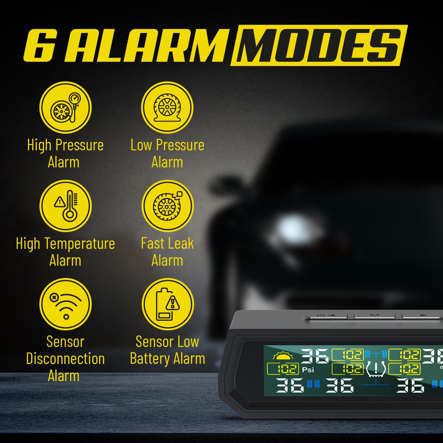 HertzEagle RV Tire Pressure Monitoring System (TPMS) - 6 Sensors Solar Wireless, Real-Time Monitoring with LCD Display & Alarm, Waterproof for RV Trailer Motorhome Tires T026