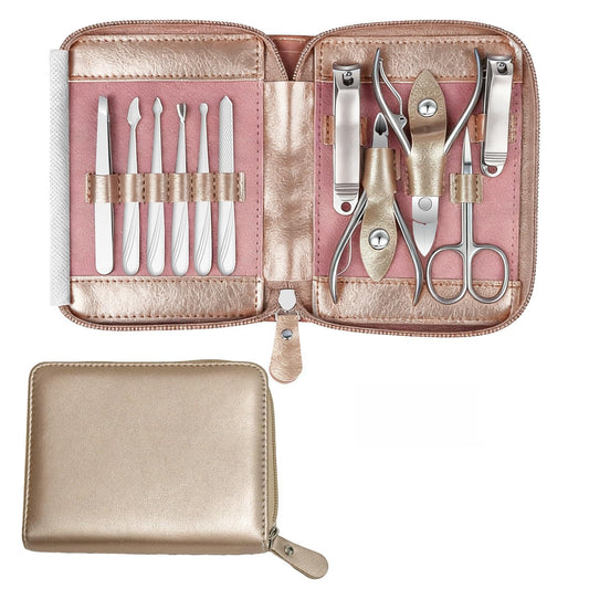 Manicure Set 11 in 1 Stainless Steel Nail Clippers for Men，Manicure Kit for Women，Nail Grooming Kit，Nail Clipper Set，Personal Care Tools（Champagne Colour）