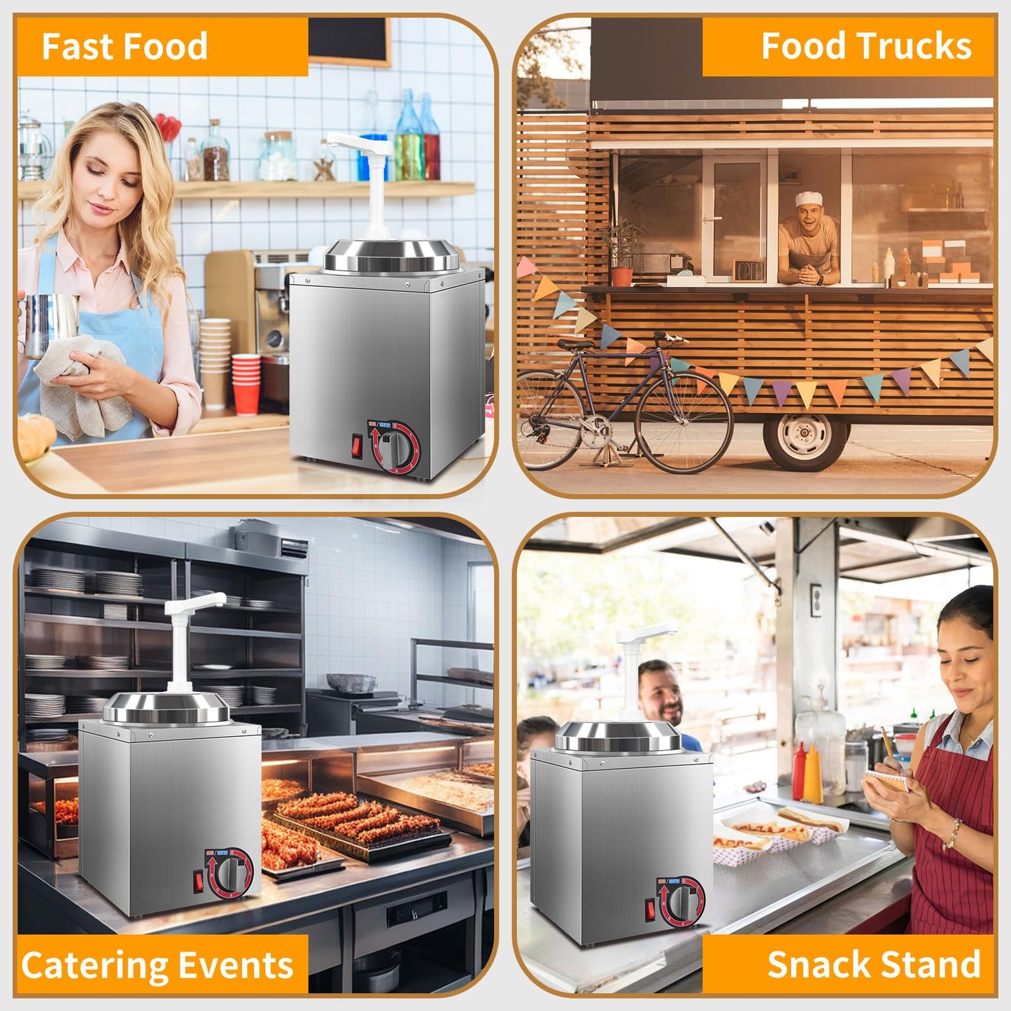Hijolla Cheese Warmer Dispenser with Pump,Nacho Cheese Warmer with 2.8Qt Capacity,Electric Hot Fudge Dispenser Caramel Butter Sauce Warmer 400W,86-194 F Temp Adjustable for Salad Jam Seasoning Sauce
