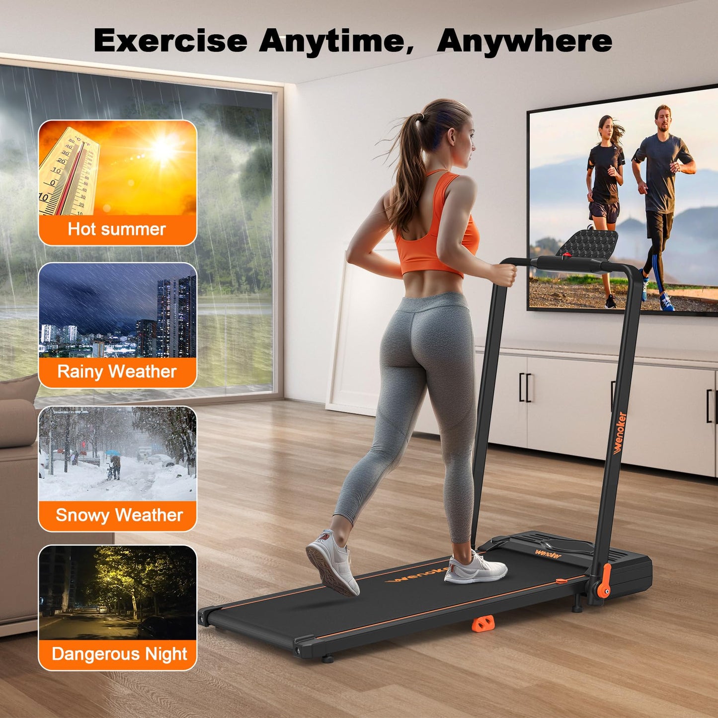 Walking Pad Treadmill, Wenoker Under Desk Treadmill with Handle Bar, Portable Foldable Walking Pad for Home/Office, 3 in 1 Folding Compact Desk Treadmill with Remote Control, Free Installation,300 Lbs