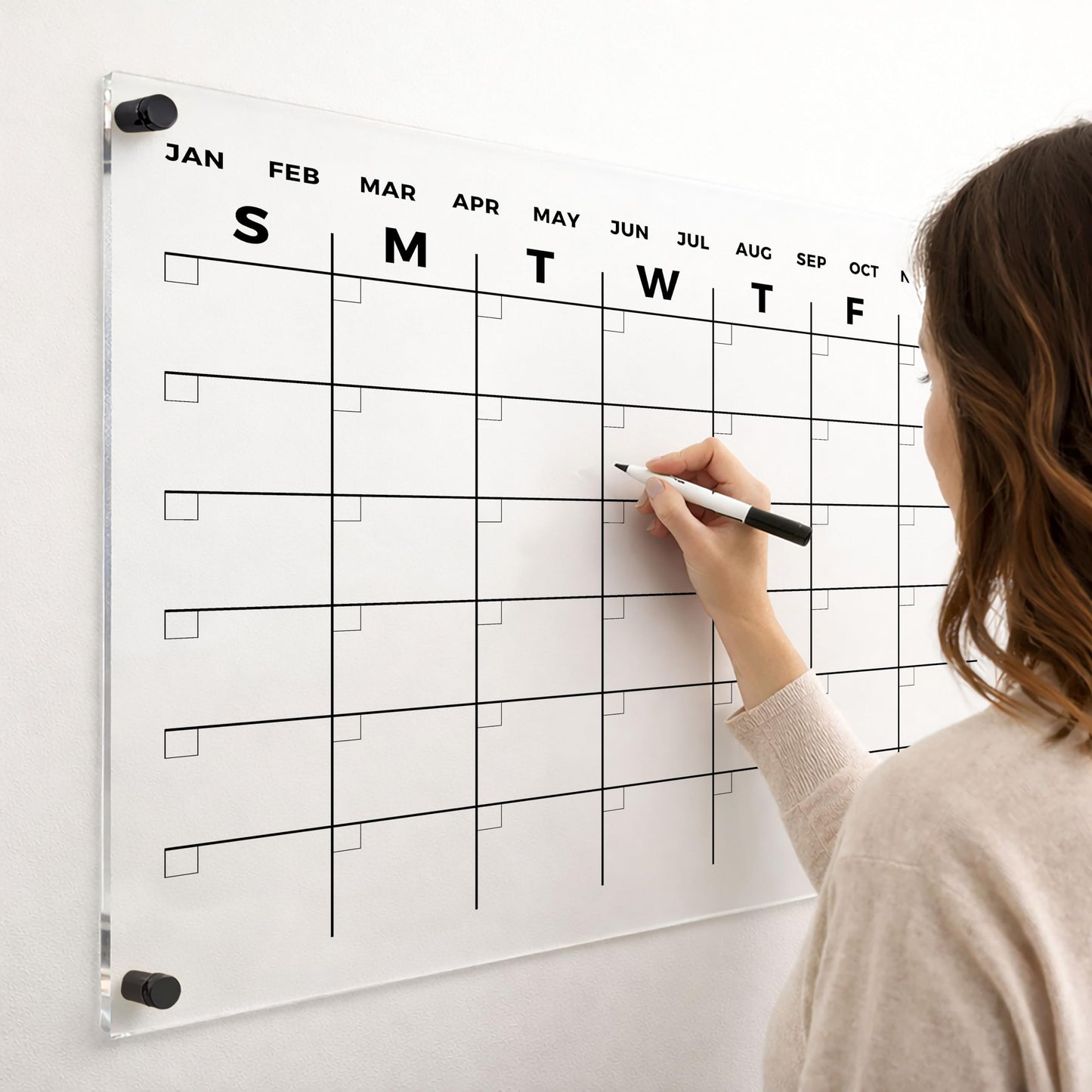 Acrylic Dry Erase Monthly Wall Calendar - Reusable Planner Board, Family Schedule Organizer, Office Schedule Board (Black Standoff, 24"x18")