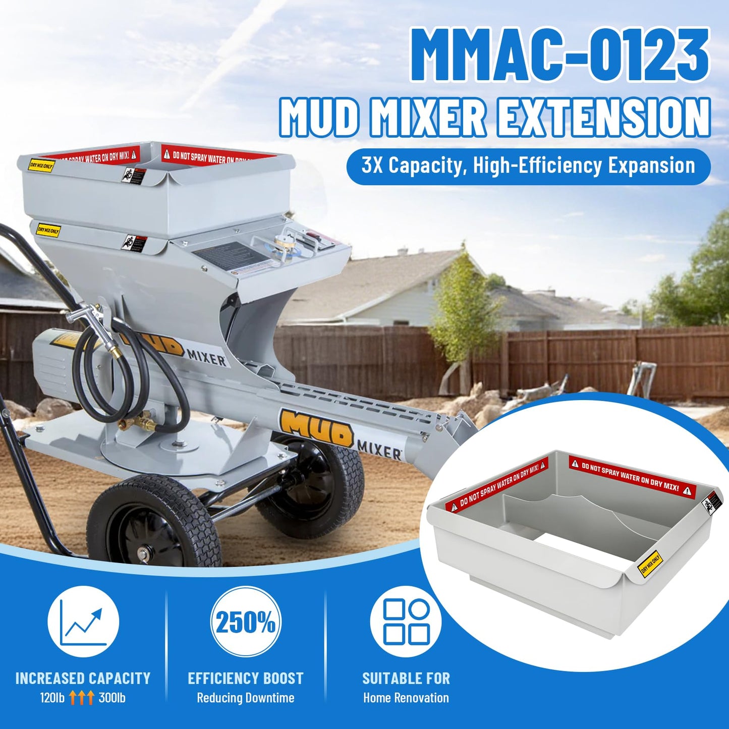 Upgrade MMAC-0123 Mud Mixer Hopper Extension, Pairs with MMAC-0133 for MMXR-3221 Mixers, Expands Capacity from 120 to 300 lbs, Ldeal for Large Construction & Site Renovations