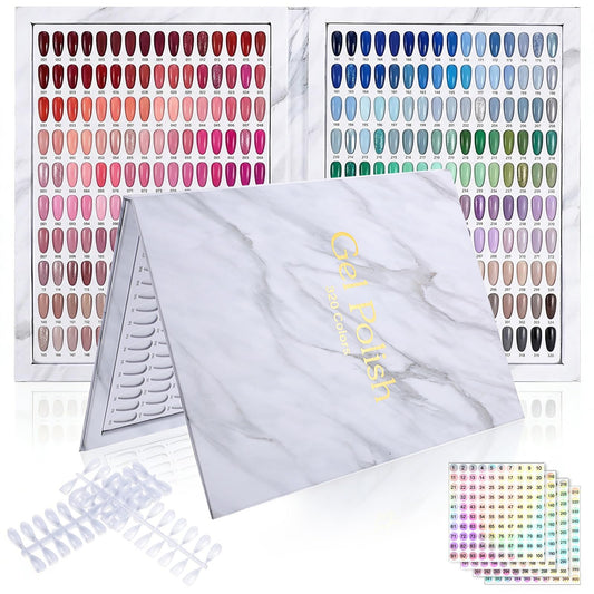Professional 320 Nail Color Book with 480 False Tips & 1-400 Number Labels, UV Gel Polish Swatch Display Organizer for Salon Art Design