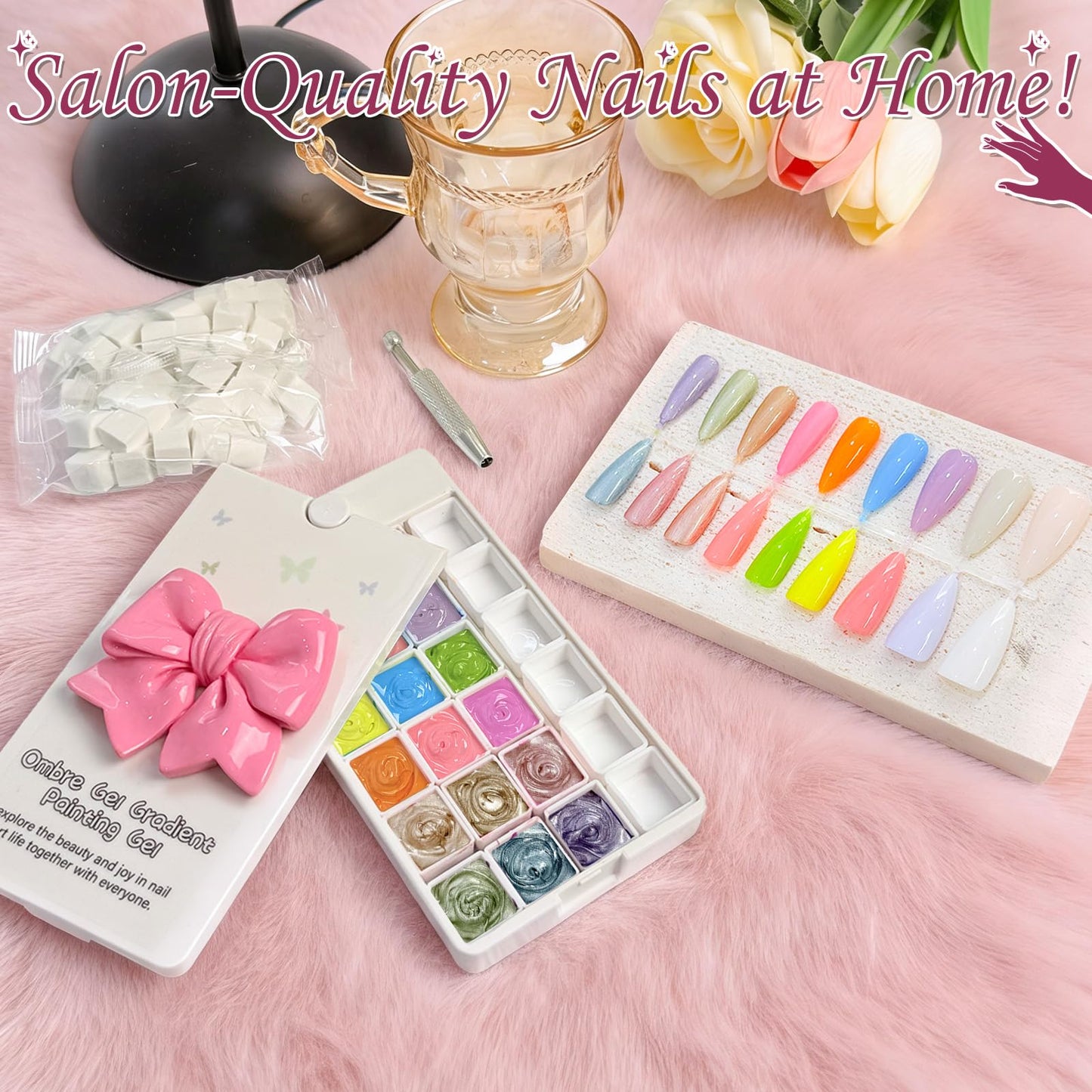 GJYUQHUA 18 Colors Patting Gel Polish & Tools Kit - Pat Pat Gel Polish Palette for Ombre Nails Art，UV/LED Cured Gradient Blooming Manicure Kit DIY with Nail Sponges & Tools