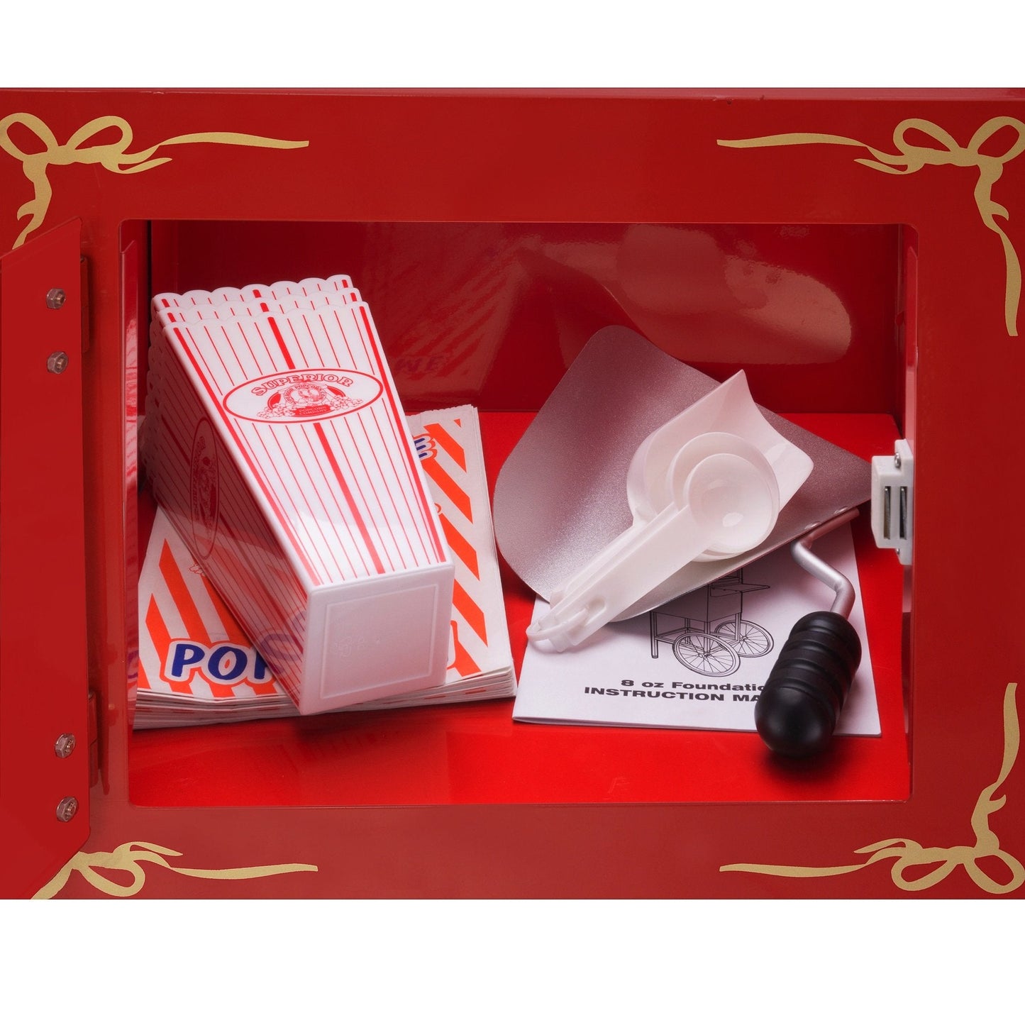 Popcorn Machine with Cart - Carnival 8oz Popper with Stainless-Steel Kettle, Heated Warming Tray, and Old Maids Drawer by Great Northern Popcorn (Red)