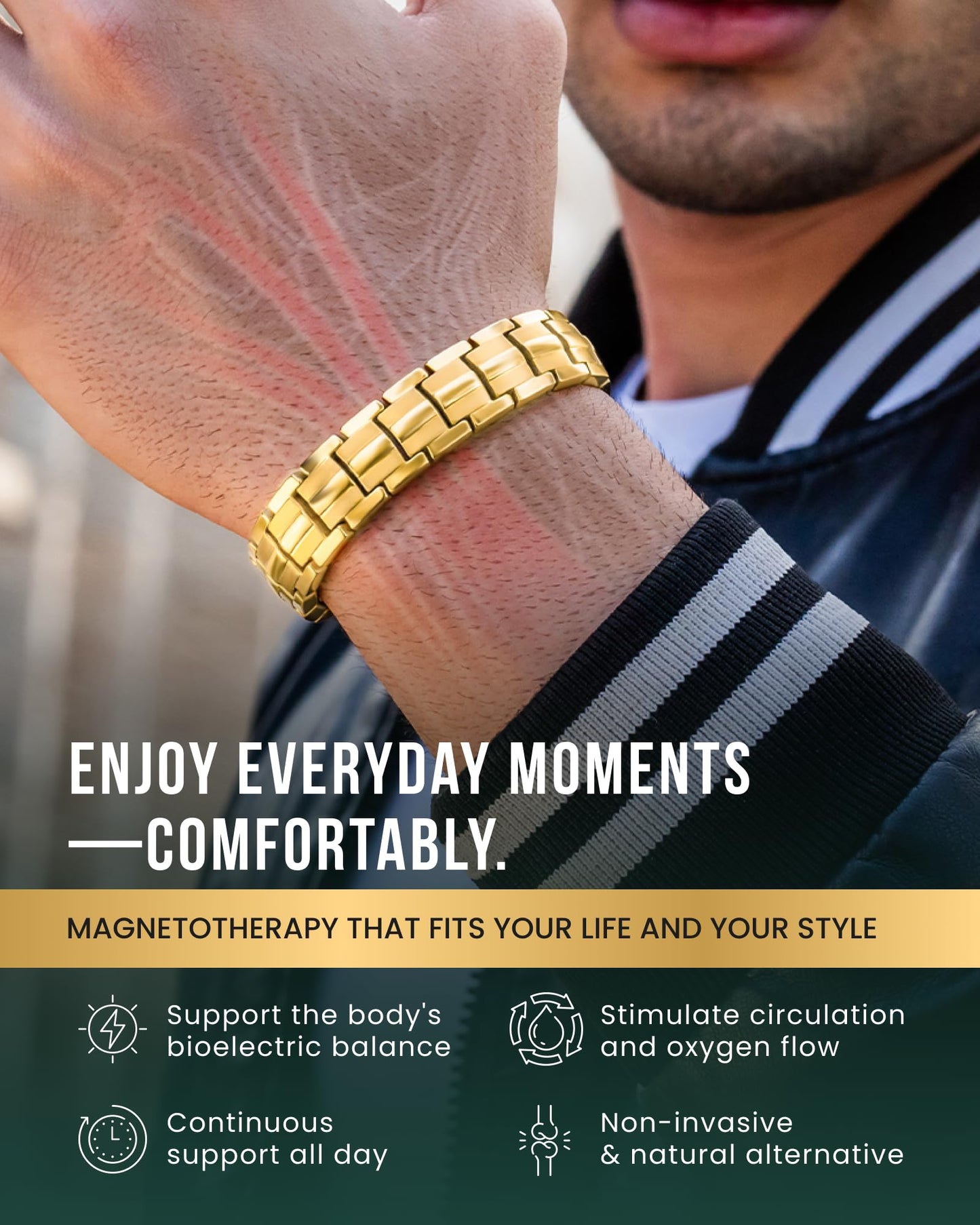 MagnetRX® Magnetic Bracelets for Men - EllipseMAX 5X Strength 5,000 Gauss Magnets - Designed in USA & Patent Pending - Premium Titanium Mens Magnetic Bracelet & Adjustable Length (Gold)