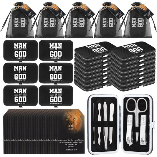 Shinymoon Manicure Sets Stainless Steel Nail Clipper Set with Card Religious Gift(12 Sets,Men of God)