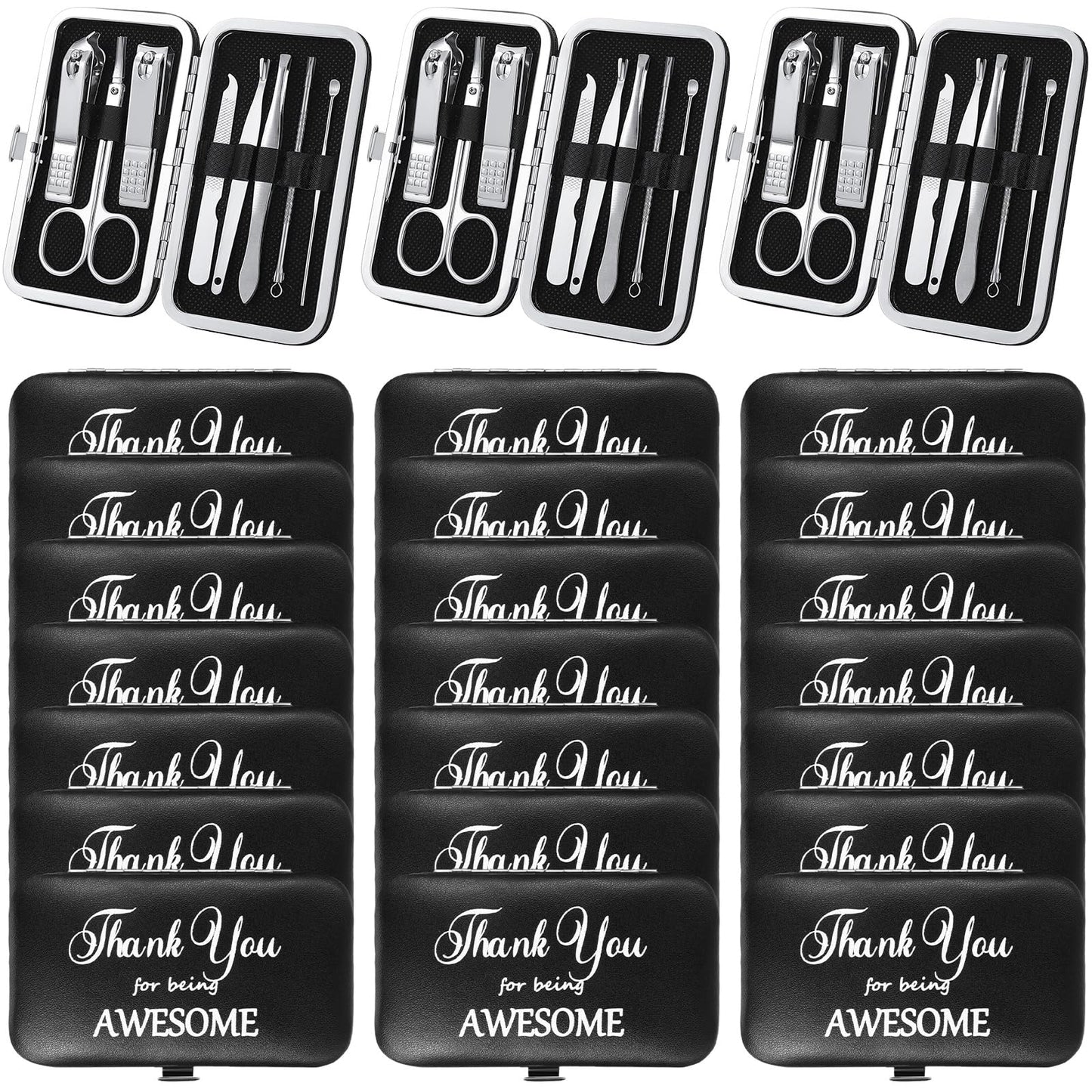 Therwen 24 Sets Mother's Day Gift Manicure Set Stainless Steel Nail Clippers 8 in 1 Grooming Nail Kit Employee Appreciation Gift Professional Pedicure Tool for Women Coworker Personal Care(Black)