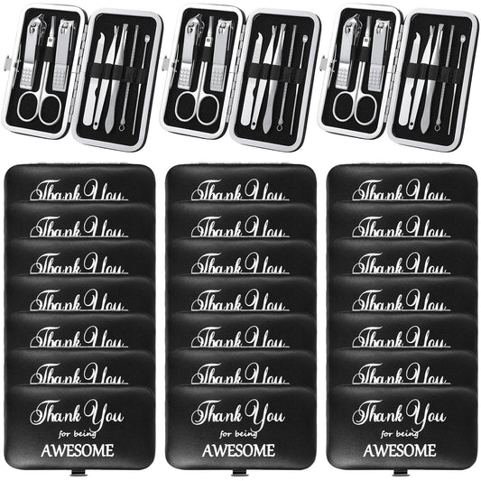 Therwen 24 Sets Mother's Day Gift Manicure Set Stainless Steel Nail Clippers 8 in 1 Grooming Nail Kit Employee Appreciation Gift Professional Pedicure Tool for Women Coworker Personal Care(Black)