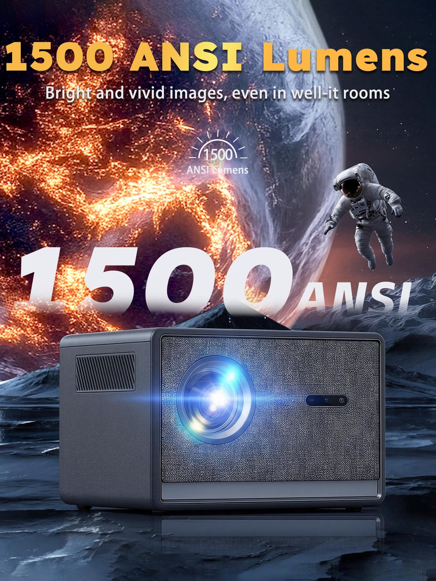 Movie Projector with Google TV & Voice Assistant,1500 ANSI Lumens 1080P Native,4K Support Outdoor Smart Projector, Auto Focus,Office Home Theater Video Projector with WiFi 6 & Bluetooth