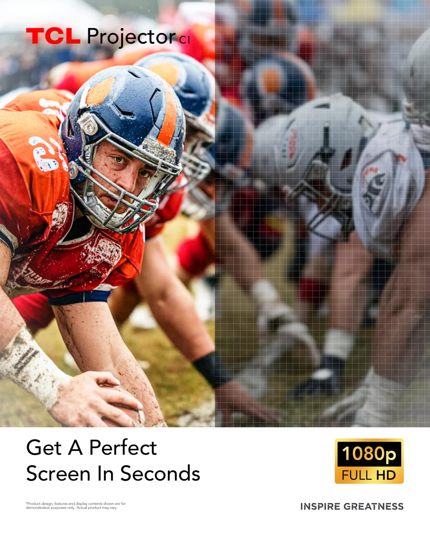 TCL C1 Smart Projector 4K Support, Google TV & Netflix Officially Licensed, WIFI and Bluetooth, Auto Focus Keystone, Native 1080p, Dolby Audio, 285° Portable Mini Projector for Home Theater