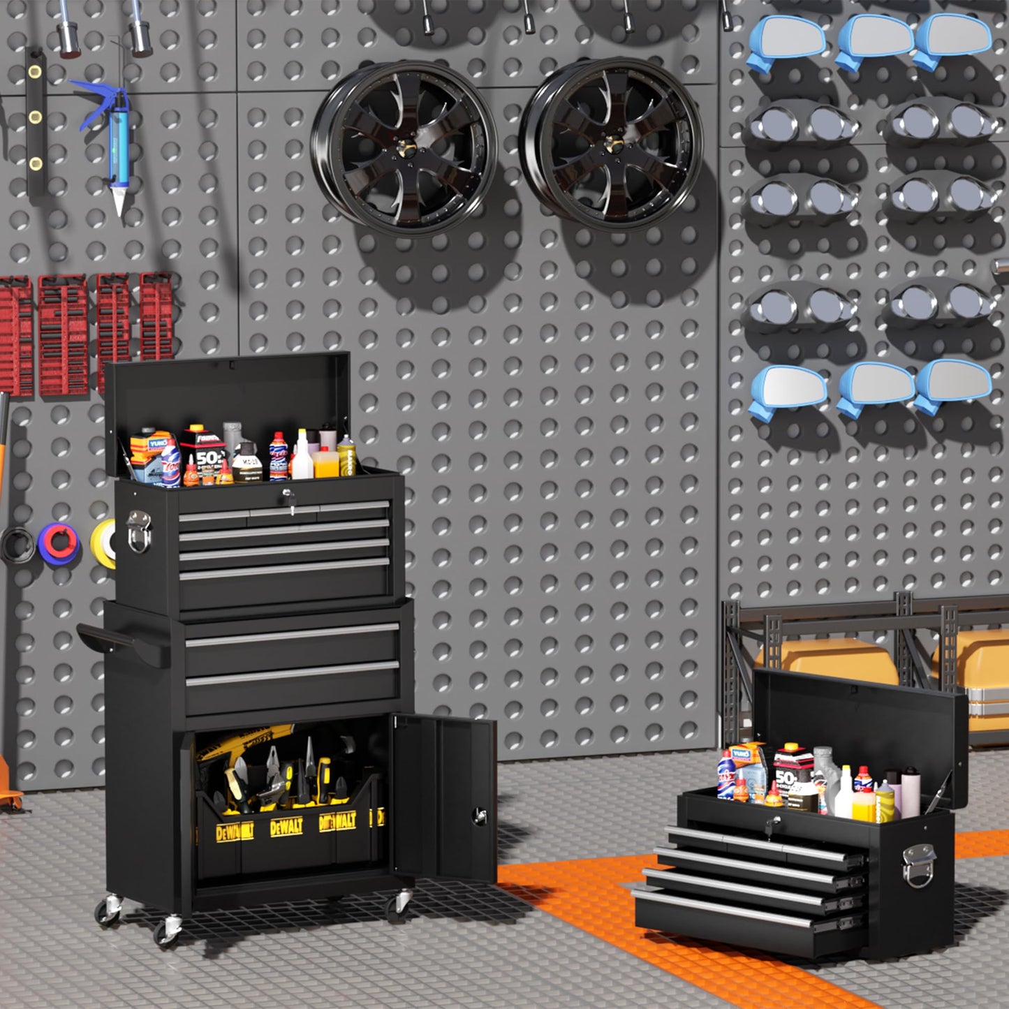 INTERGREAT Rolling Tool Chest with Wheels and 8 Drawers, Detachable Large Tool Cabinet with Lock for Garage, Locking Mechanic Tool Cart with Black Liner for Warehouse, Workshop, High Capacity