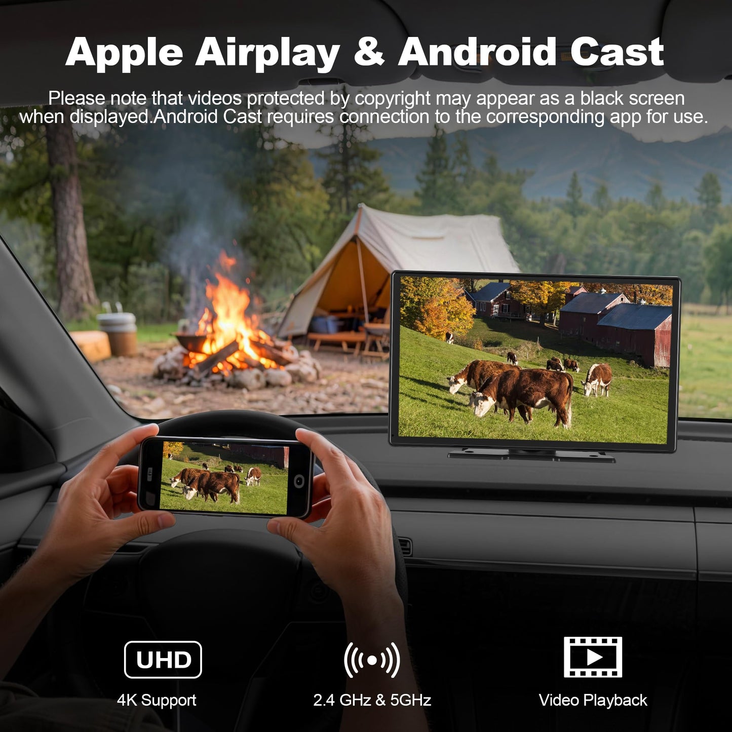 Stihoze 9'' Wireless CarPlay Screen for Car, Apple Car Play & Android Auto Car Stereo HD Touchscreen with 4K Dash Cam & 1080P Backup Camera, GPS Navigation & Mirror Link, for Most Vehicles
