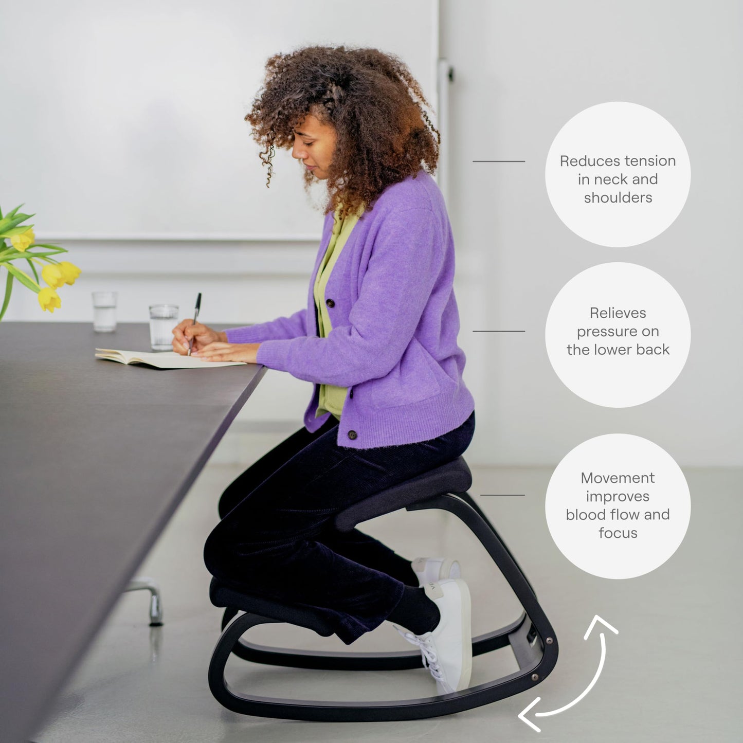 Varier Variable Black/Black Ergonomic Office Kneeling Chair for Desk – Back Pain Relief, Rocking Seat for Home, Study & Posture Support – 10 Year Quality Guarantee