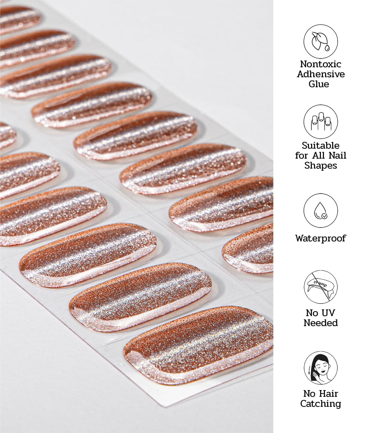 ruyeefam Nail Polish Strips (No UV Lamp Needed) - 22 Pcs Salon Quality Gel Nail Stickers - Long Lasting Wraps (Pink Gold Veil)