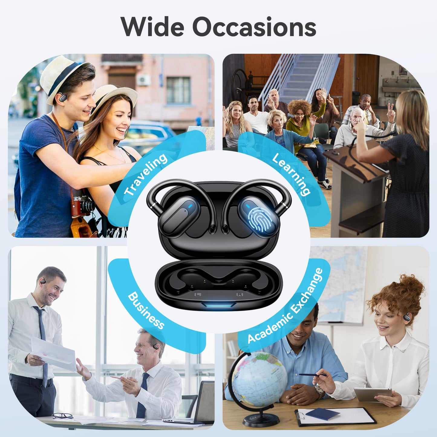 AI Language Translation Earbuds, 3-in-1 Instant Translator Earbuds with 163 Languages Wireless Bluetooth Two Way Online Voice Translation Device for Travel Business Learning