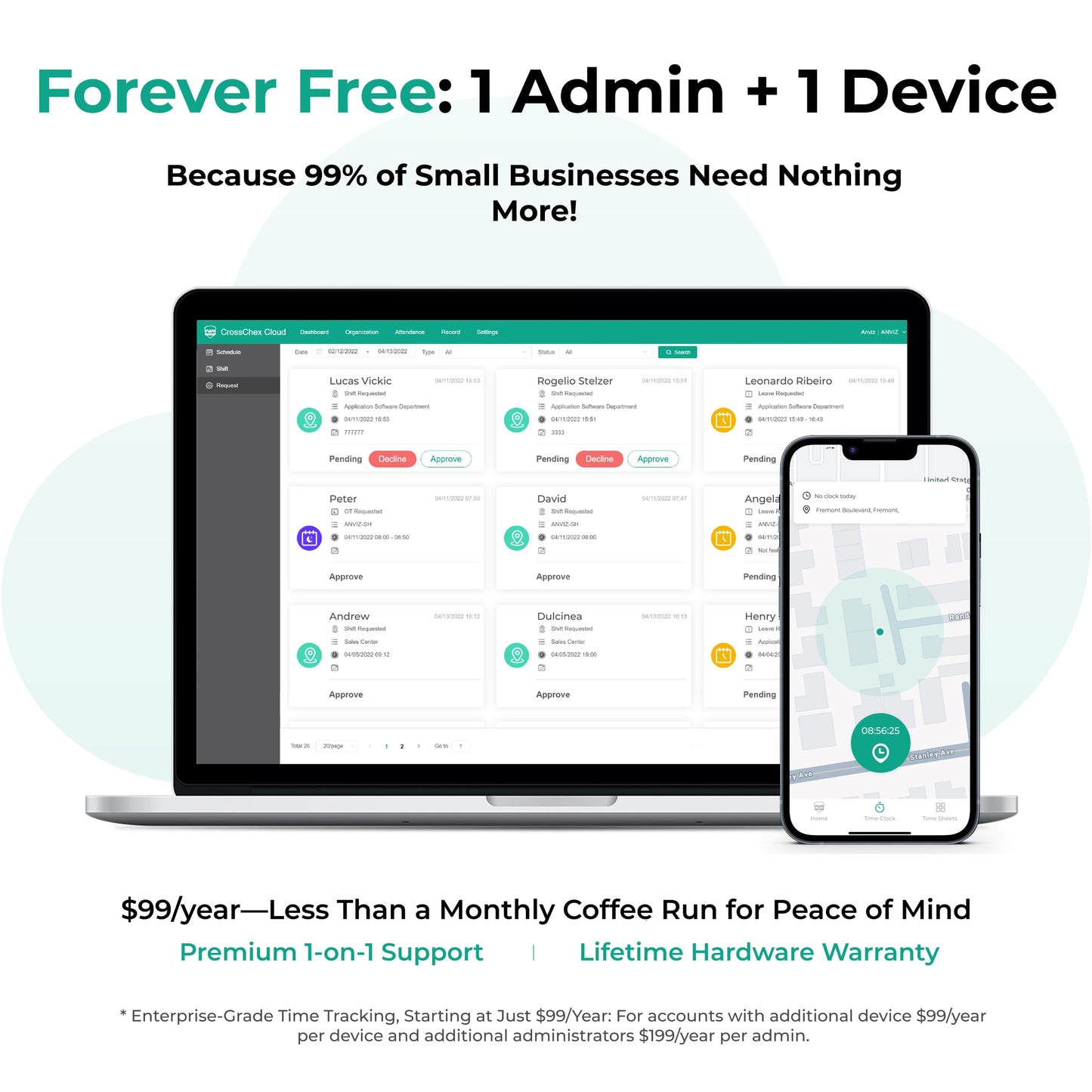 ANVIZ Time Clocks for Employees Small Business - Forever Free Cloud Software - W1 Pro Fingerprint Biometric Clock in and Out Attendance Machine, Black