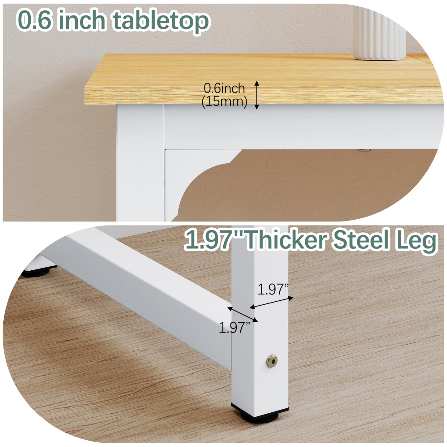 NSdirect Modern Computer Desk 63 Inch Large Office Desk, Writing Study Table for Home Office Desk Workstation Wide Metal Sturdy Frame Thicker Steel Legs, White