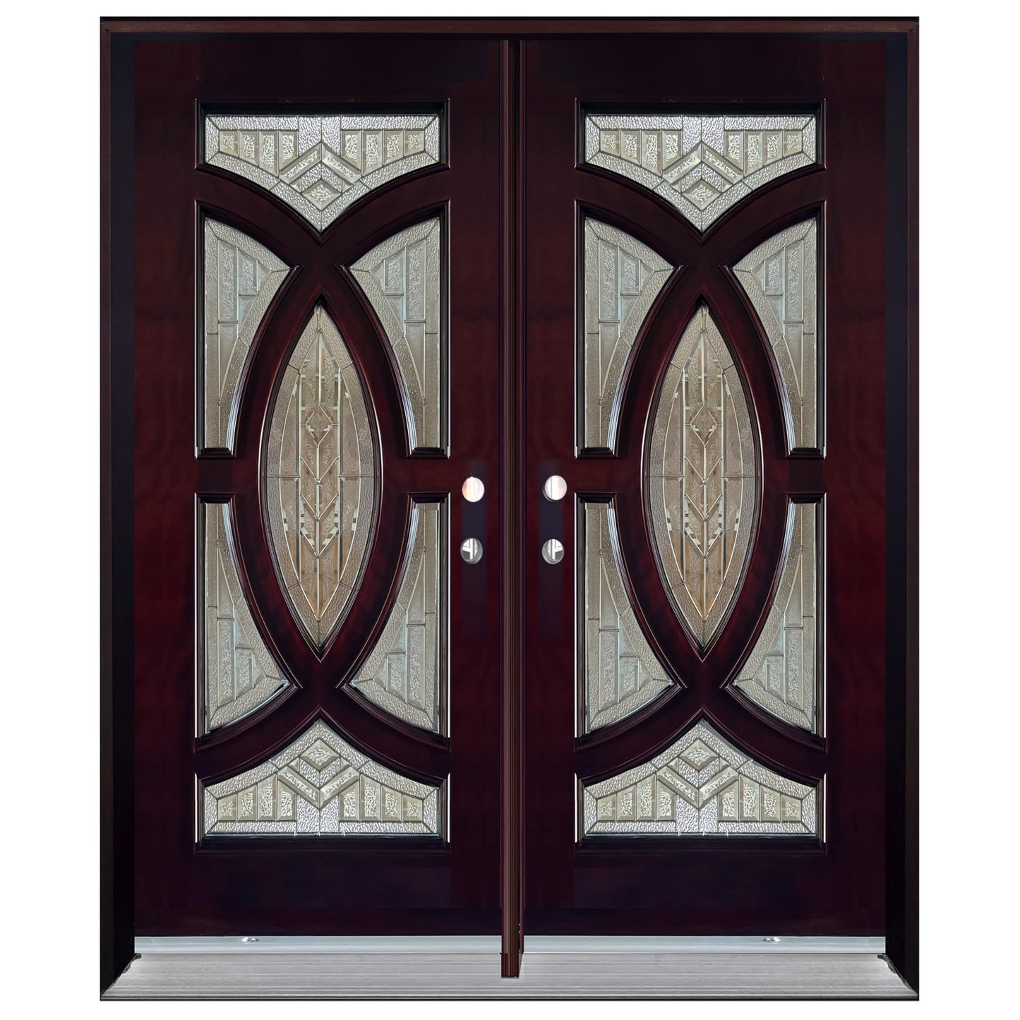 BGW Doors - Exterior Wood Door with Decorative Glass Pre-Hung Pre-Finished Entry Double Door M705- Lefthand Swing 61 1/4" X 97" X 5 1/4"