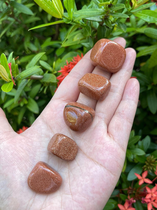 GAF TREASURES 5 Pcs Red Goldstone Tumbled Stones, Polished Red Goldstone Gemstone, Red Goldstone Healing Crystals (Red Goldstone)