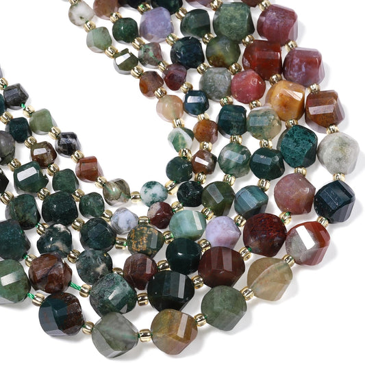 Yochus 42pcs Natural Indian Agate Stone Beads for Bracelet，2strands 6mm Facted Twist Loose Gemstone Beads for Jewelry Making DIY Craft Necklace Earring