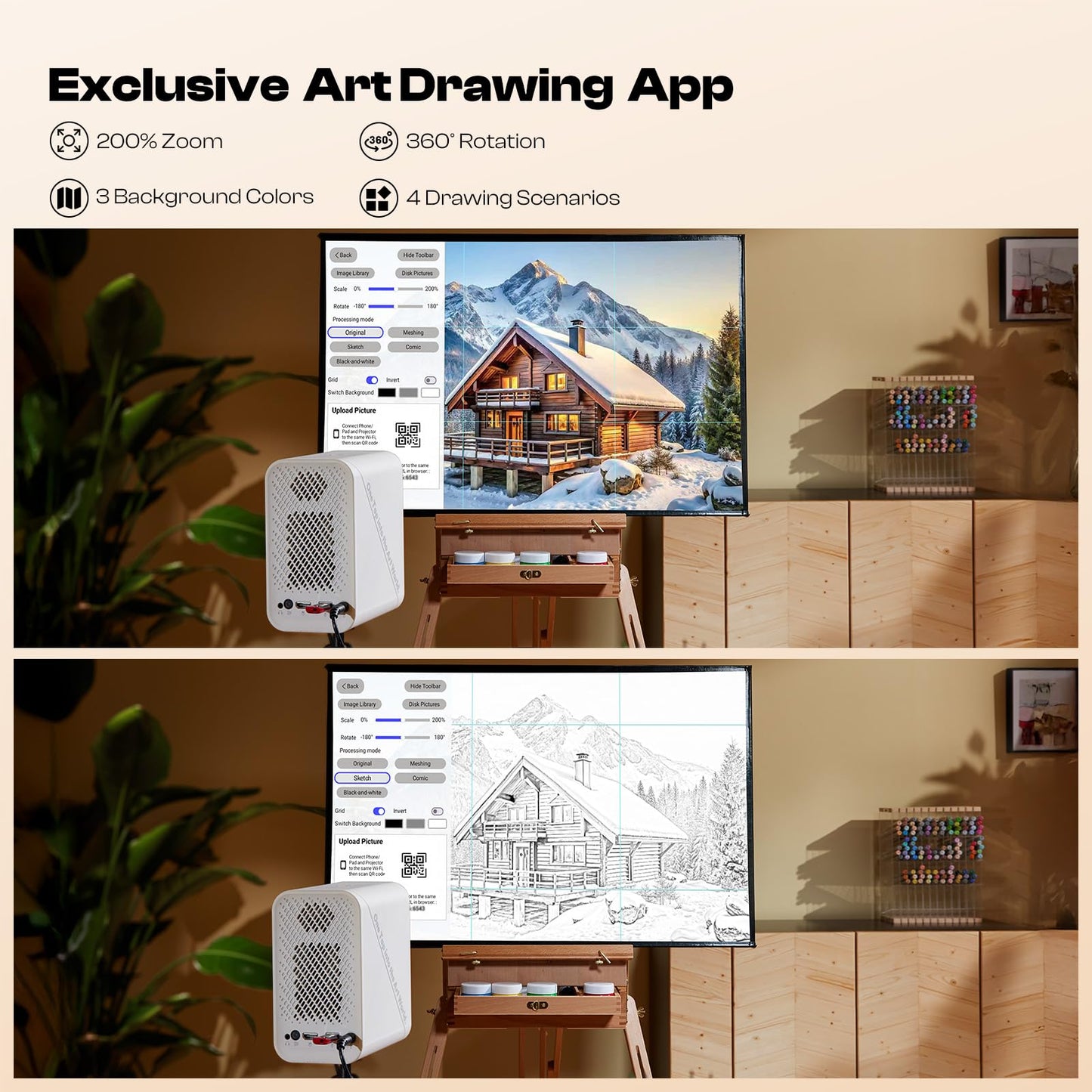 Caydo P1 Art Projector with Exclusive Drawing App for Artists, Portable Auto Focus & Keystone LED Projector for Drawing and Tracing, 4K Support, 100’’ Display, Compatible with iOS/Android, Upgraded