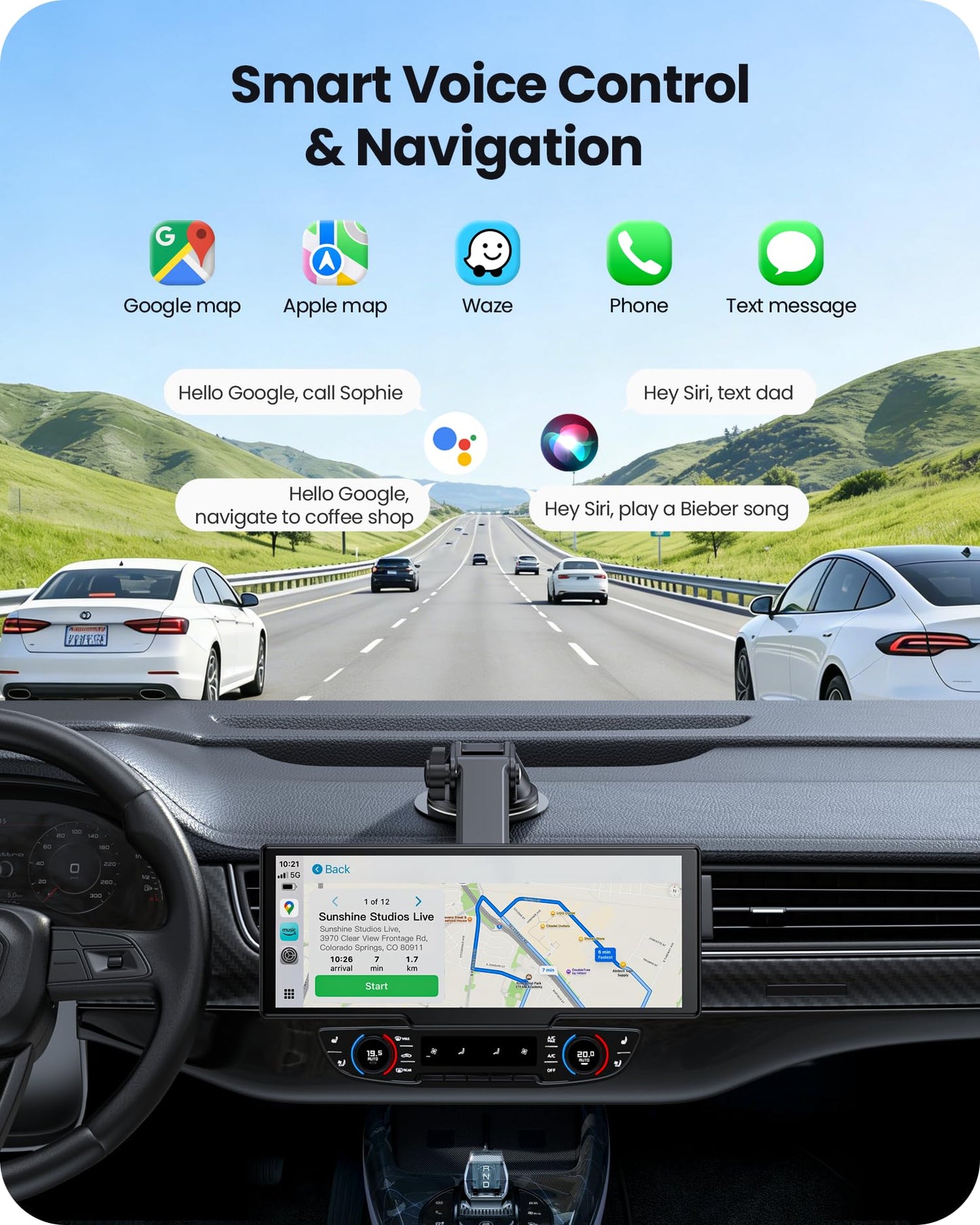 Avaett 9.26" Portable CarPlay Screen for Apple Carplay & Android Auto with 4K Dash Cam & HD Backup Camera, Wireless Car Play with Strongest Bluetooth 5.2, OTA Updates, Voice Control, GPS Navigation