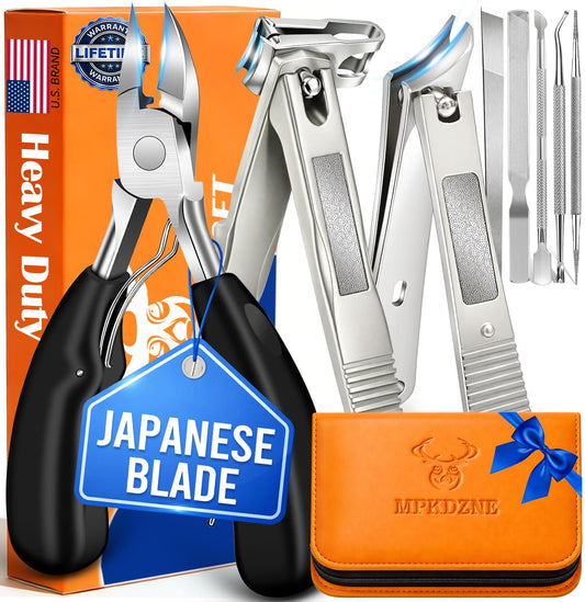 8-in-1 Heavy Duty Toenail & Fingernail Clippers for Seniors Men with Thick & Ingrown Nails - Manicure Pedicure Kit with 360° Swivel Head - Professional Wide Jaw Podiatrist Tools