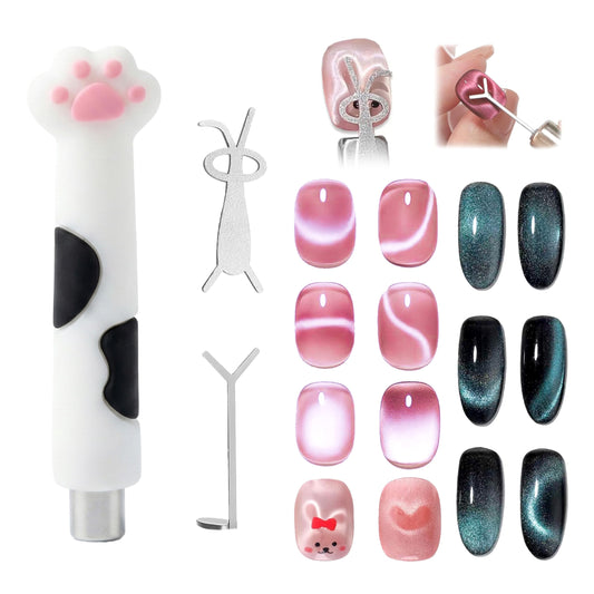 Sun&Beam Nails Cat Paw Magnet Stick for Cat Eye Gel Nail Art Tool with Heart & Bunny Light Effects (White)