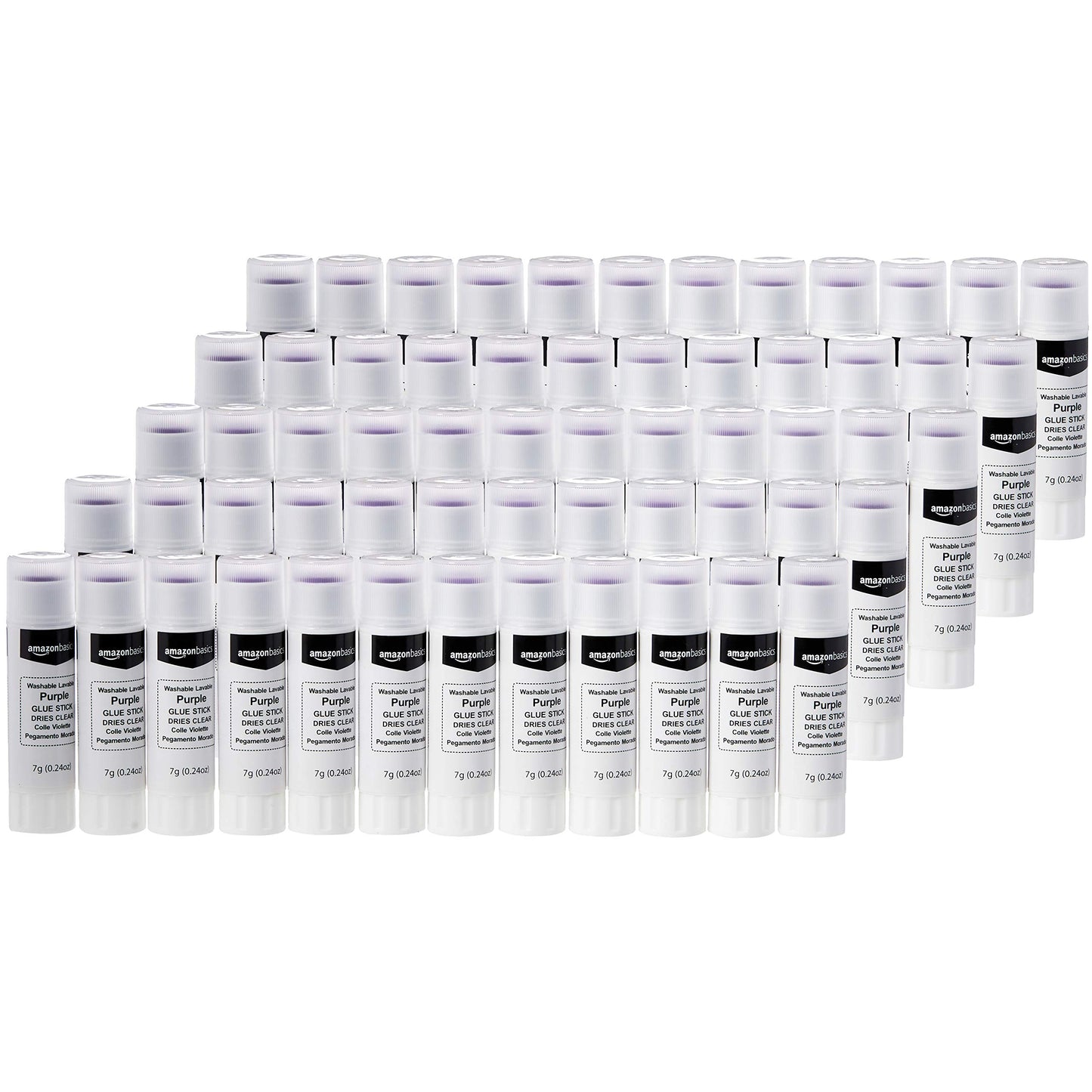 Amazon Basics Purple Washable School Glue Sticks for Classroom Supplies and Craft Projects, Dries Clear, 0.24-oz Stick, 60-Pack