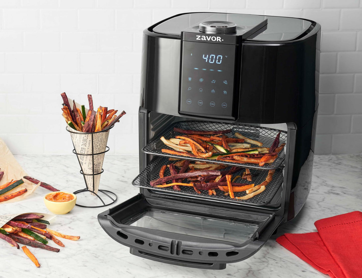 Zavor Crunch 12 Qt Air Fryer Dehydrator Combo with Rotisserie, Toaster Oven, Grill, Roaster & Convection Oven Functions | 8 Presets, Large Capacity, Accessories & Recipe eBook, Black