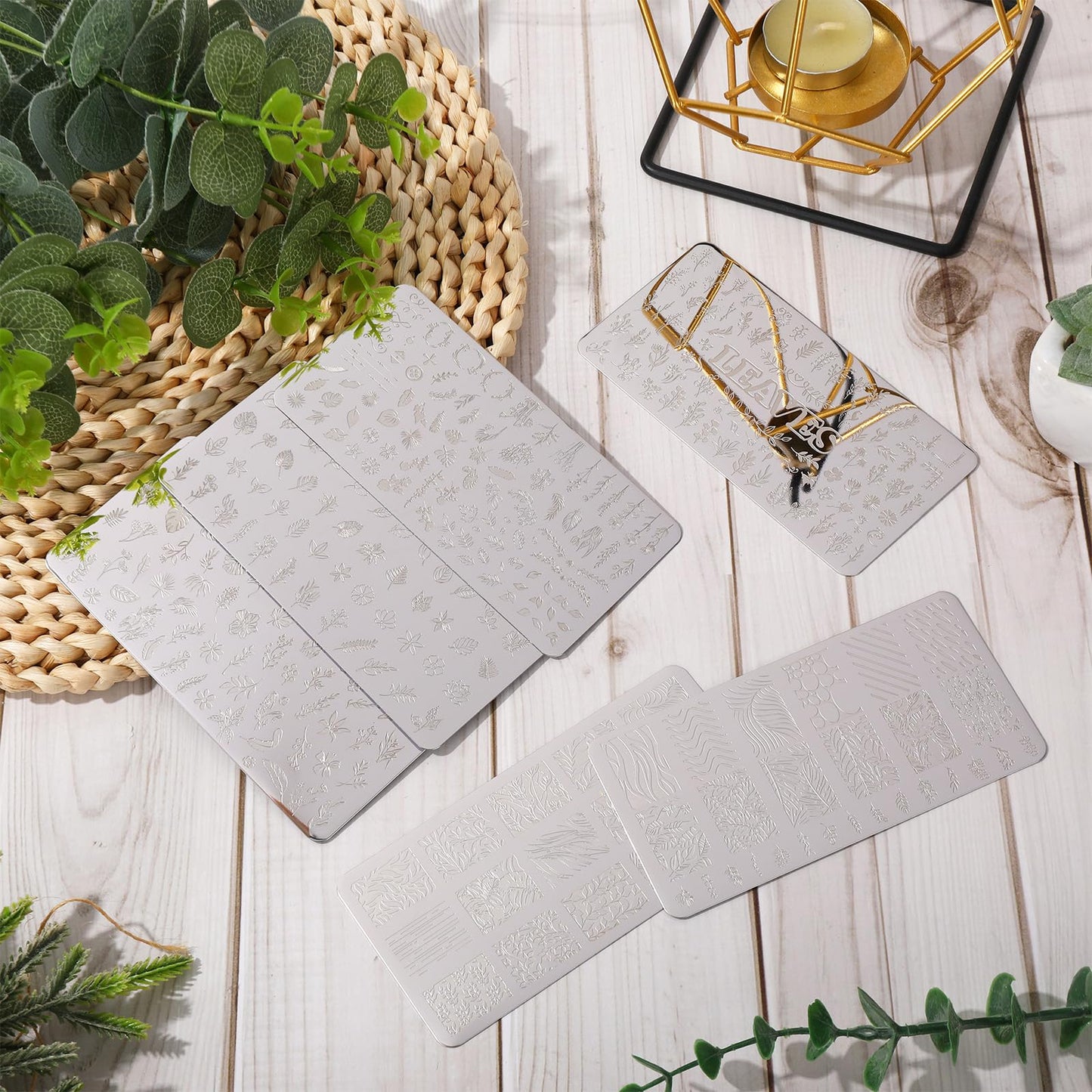 Whaline 6 Pcs Spring Floral Leaves Nail Plates Stamping Set Plant Leaves Flower Stamp Templates Nail Art Plates for DIY Print Manicure Salon Design