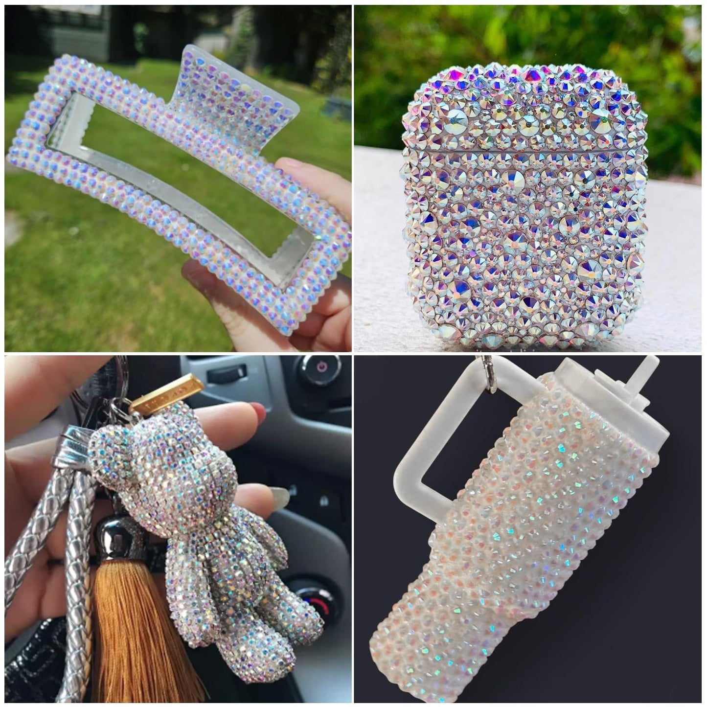 SEMATA Flatback Nail Art Rhinestones Charms Transparent AB Crystal Nail Gems Rhinestones Diamonds Multi Shapes Nails Stone Mixed Size Nails Art Charms Accessories Decoration Design for Women