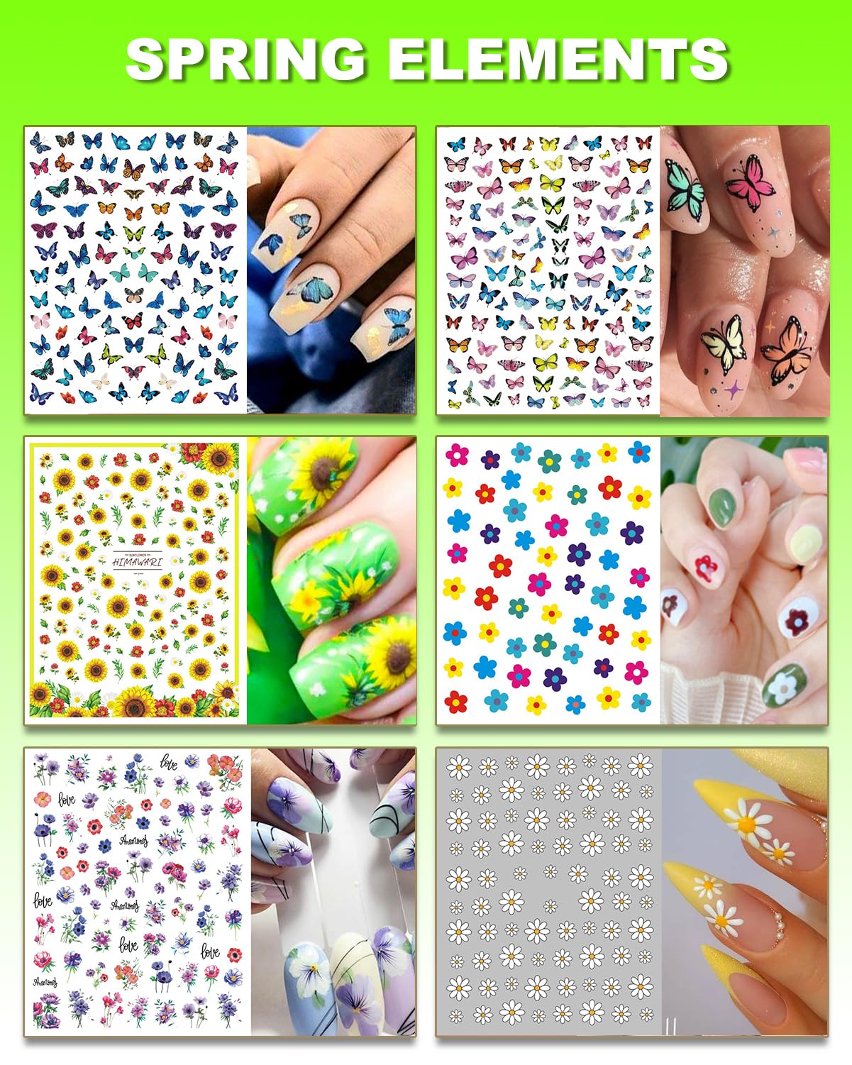 winthrop 36 Sheets All Holiday Nail Art Stickers, Mixed Season Nail Decals Set for All Year, Spring Summer 3D Self-Adhesive Colorful Pegatinas Uñas Daisy Butterfly 4th of July Halloween Christmas