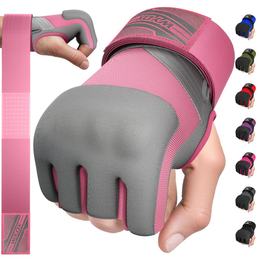 WYOX Gel Boxing Hand Wraps Inner Gloves for Men & Women, 80cm Quick Wrist Straps, Padded Knuckle Protection for Muay Thai Kickboxing, Hand Wraps for Boxing & Martial Arts (Pink & Grey, L/XL)